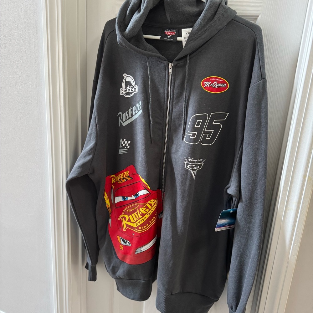 Disney Pixar Cars Lightning McQueen Zip Hoodie - Gray with Red Graphic Mens XXL